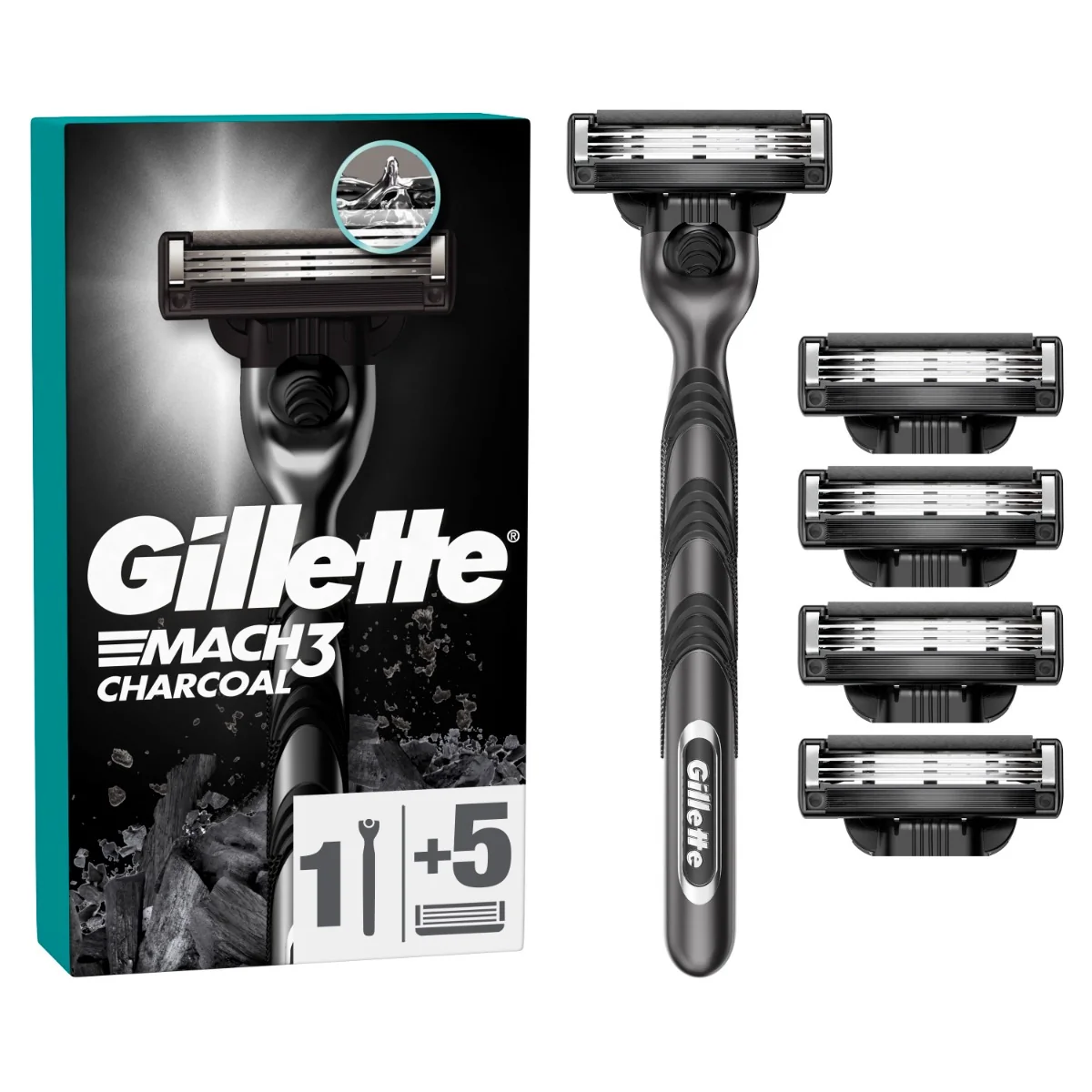 Gillette Mach3 Charcoal pánský holicí strojek + 5 hlavic