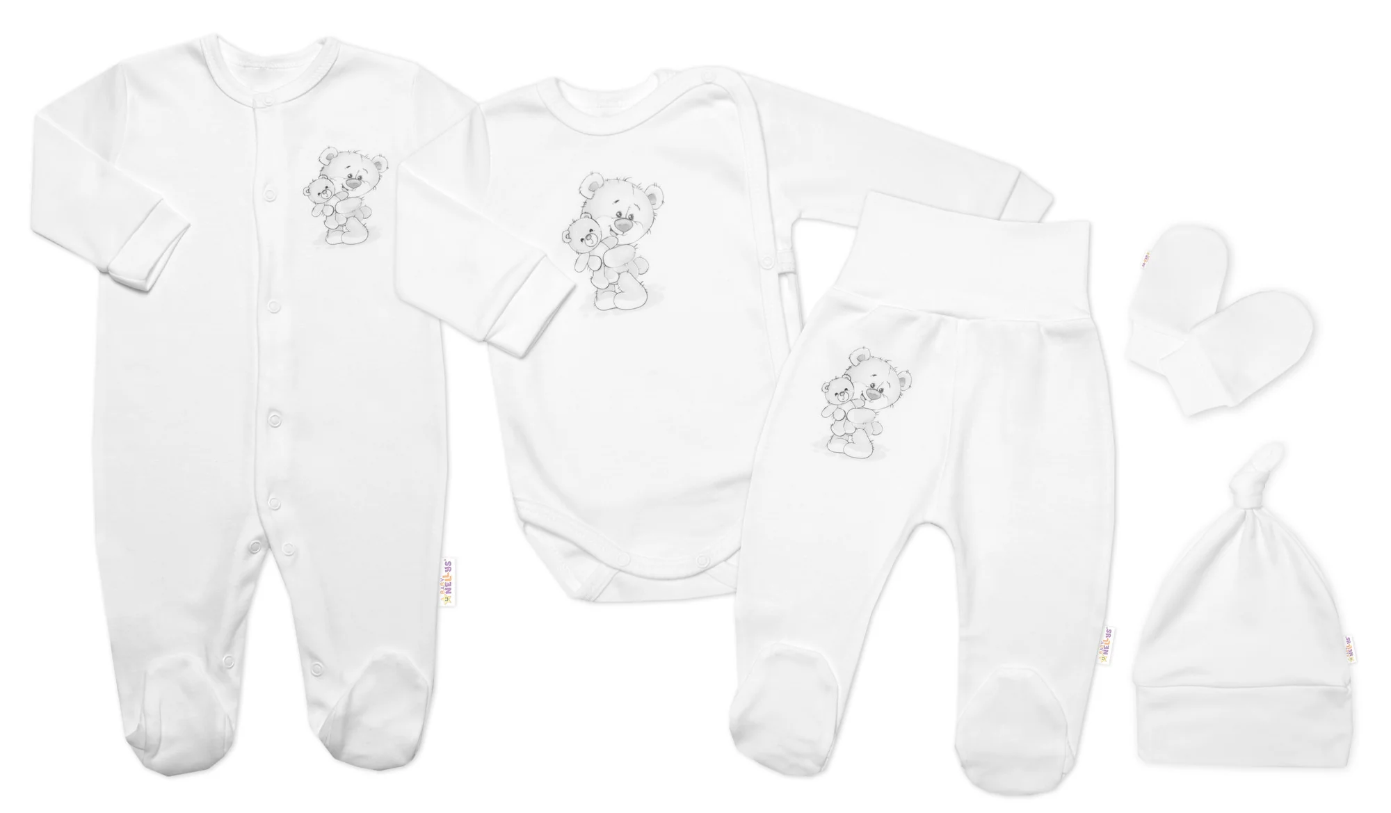 Baby Nellys Soupravička pro miminko, 5D, Little Teddy, bílá, vel. 50