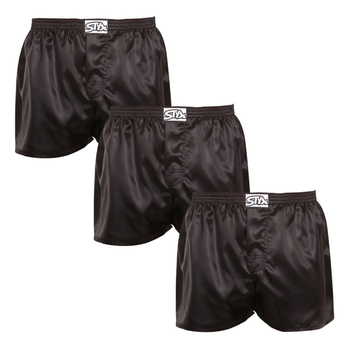 Styx 3PACK pánské trenky klasická guma saténové černé (3C0960) XXL