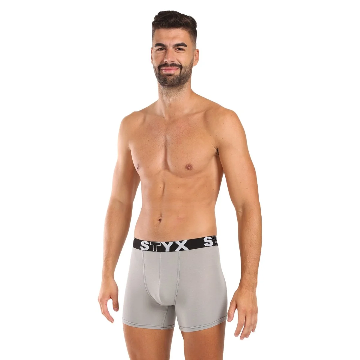 Styx Pánské boxerky long sportovní guma světle šedé (U1062) L