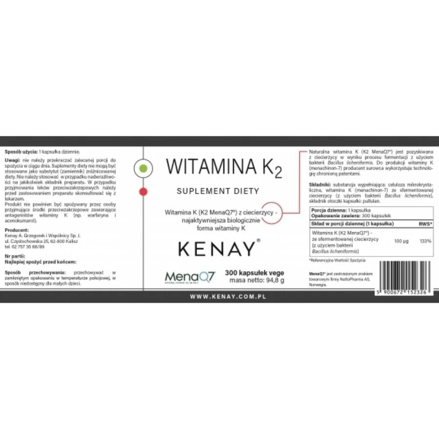 Kenay Vitamin K2 MenaQ7 100 µg 300 kapslí