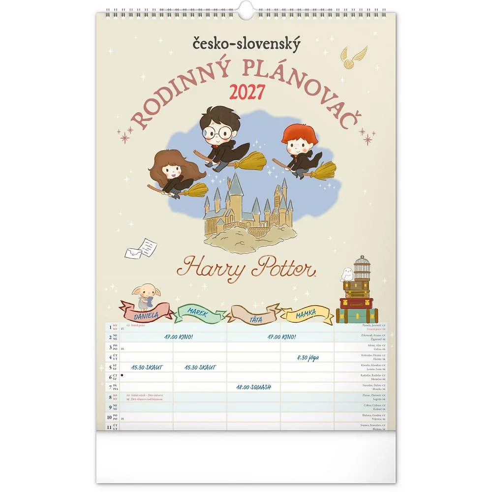 NOTIQUE Rodinný plánovací nástěnný kalendář Harry Potter 2027 33 × 46 cm