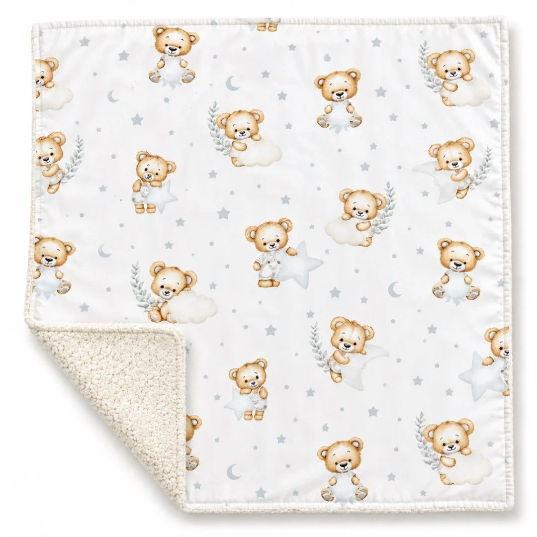 Baby Nellys Dětská oboustranná deka beránek 90x75 cm, Sleepy Teddy, bílá, cream