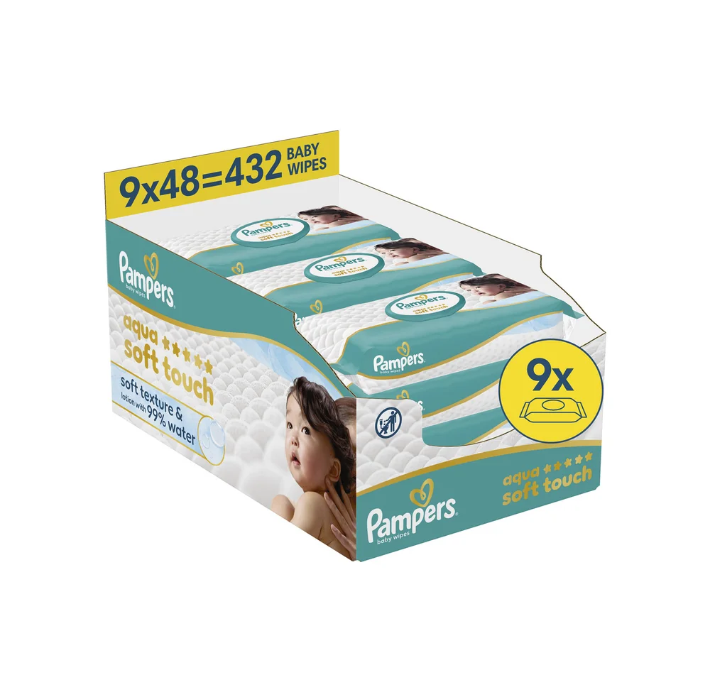 Pampers Aqua Soft Touch dětské čisticí ubrousky 9x48 ks