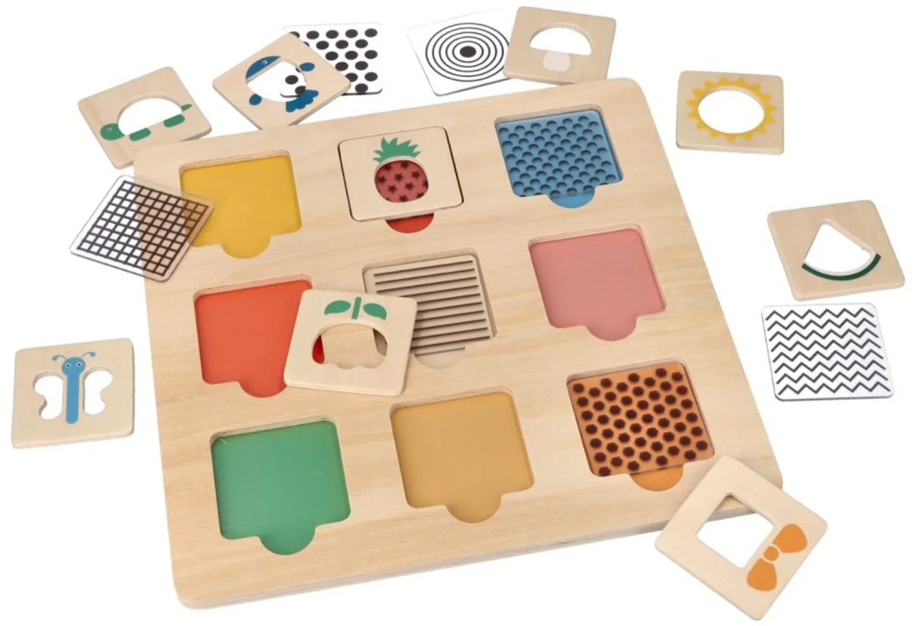 Adam Toys Dřevěná aktivní vkládačka/puzzle se vzory, přírodní