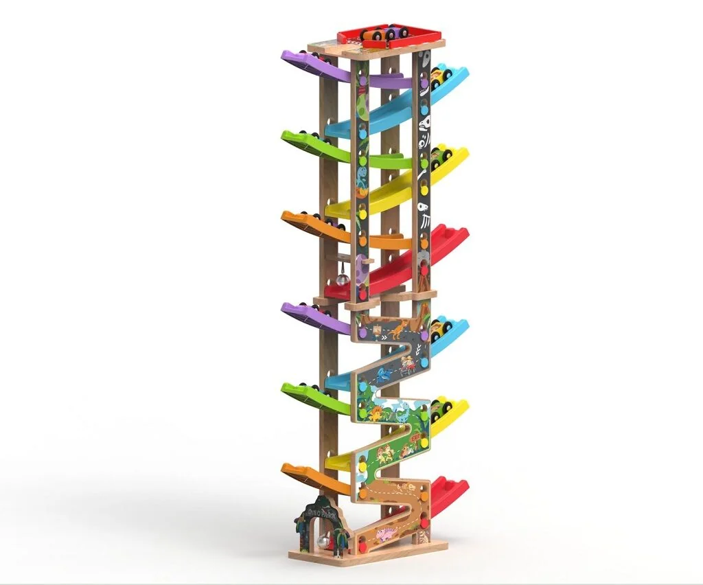 2Kids Toys Velká dřevěná závodní dráha 12 ramp – 36 dílů