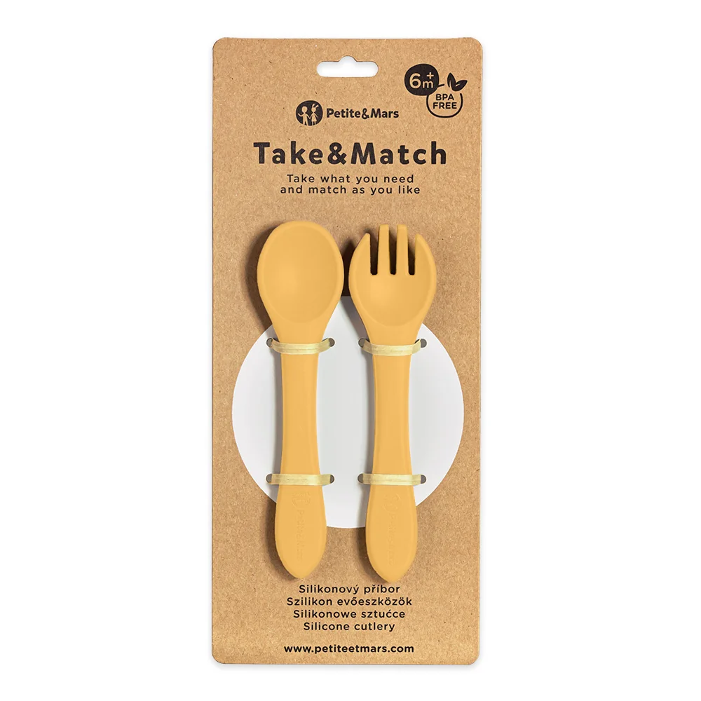 Petite&Mars Take&Match Silikonový příbor 6m+ 2 ks intense ochre
