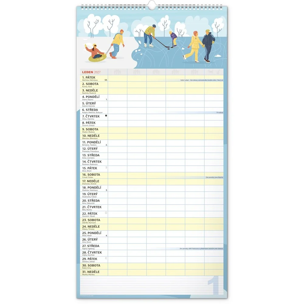 NOTIQUE Rodinný plánovací nástěnný kalendář XXL 2027 33 × 64 cm