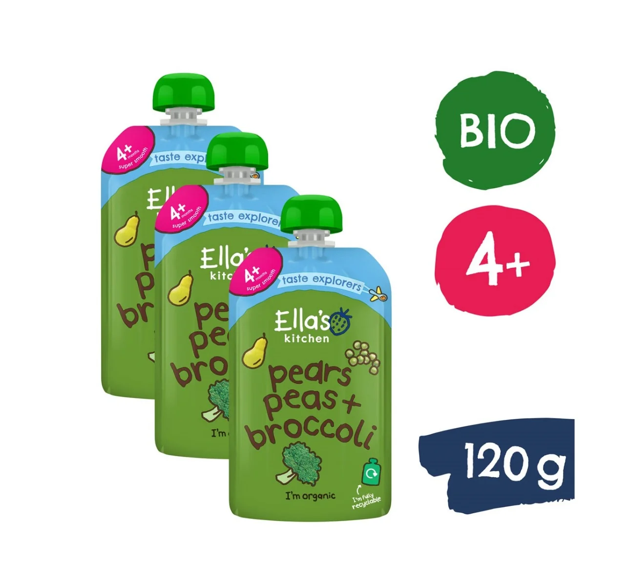 Ellas Kitchen BIO Hruška, hrášek a brokolice kapsička 120 g