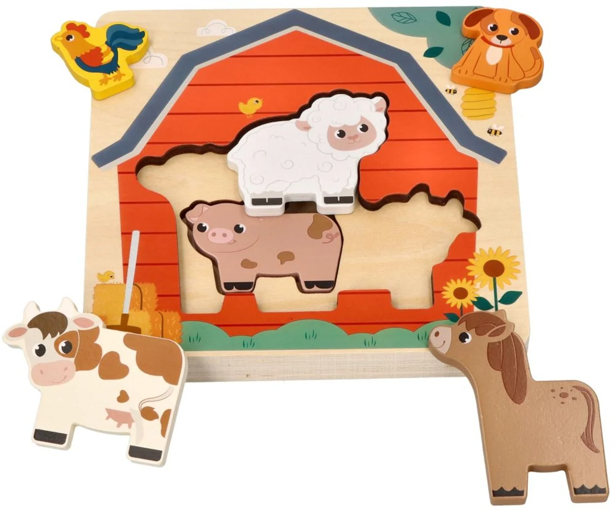 Adam Toys Dřevěné vrstvené puzzle, Farma, přírodní