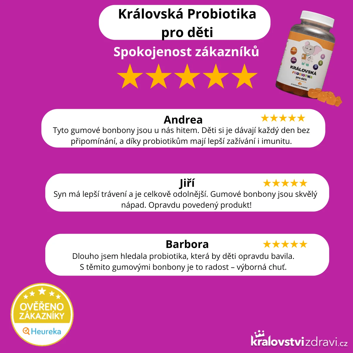 Království zdraví Královská Probiotika pro děti, komplex laktobacilů a bifidobakterií, 60 bonbónů