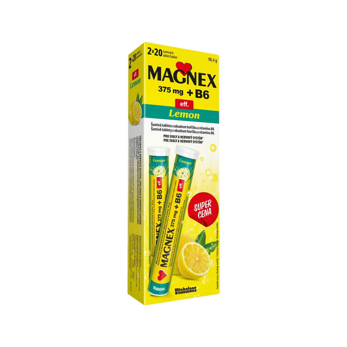 Vitabalans Magnex 375mg + B6 citron 2x20 šumivých tablet