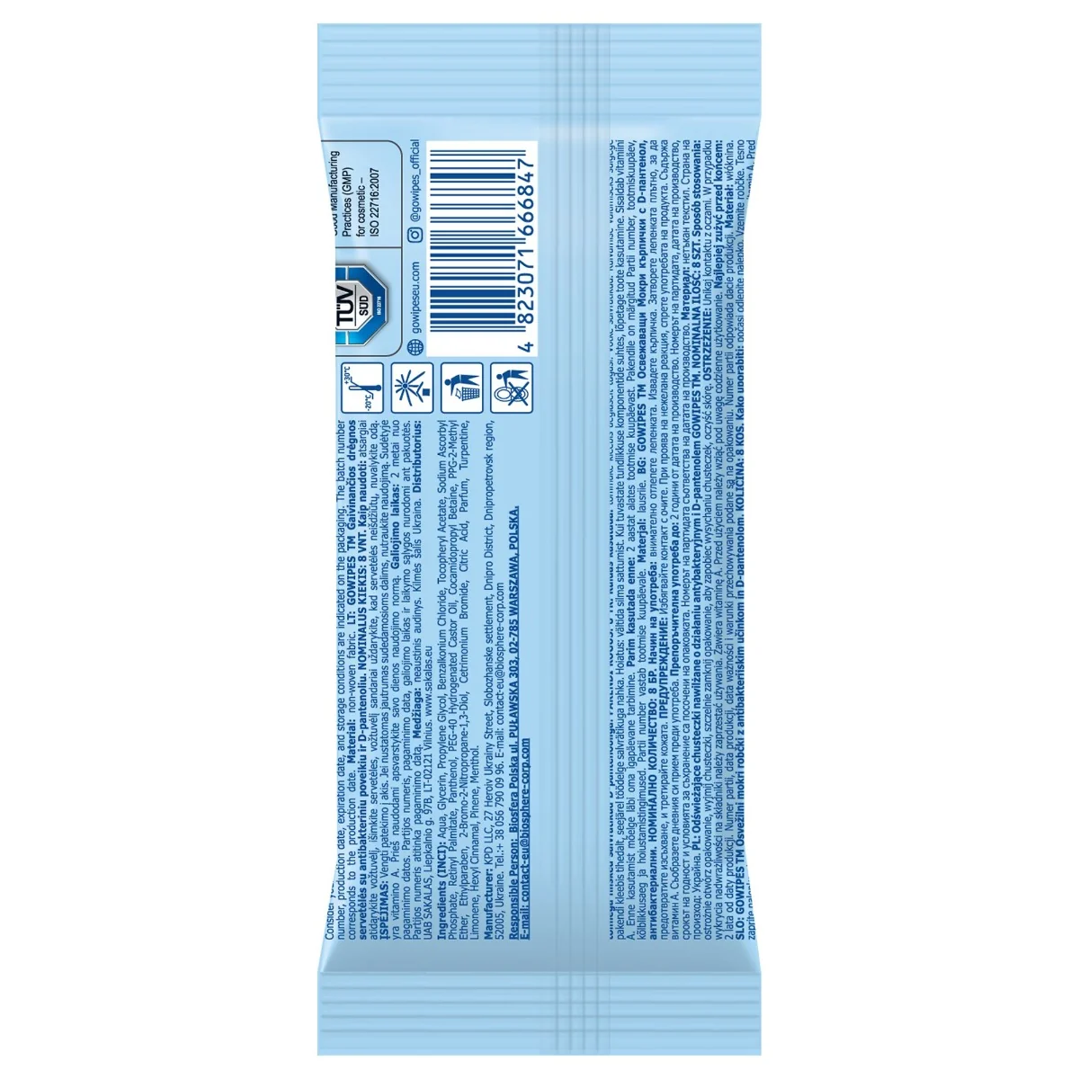 GoWipes Osvěžující vlhčené ubrousky s antibakteriálním účinkem Plastic Free 10x8 ks