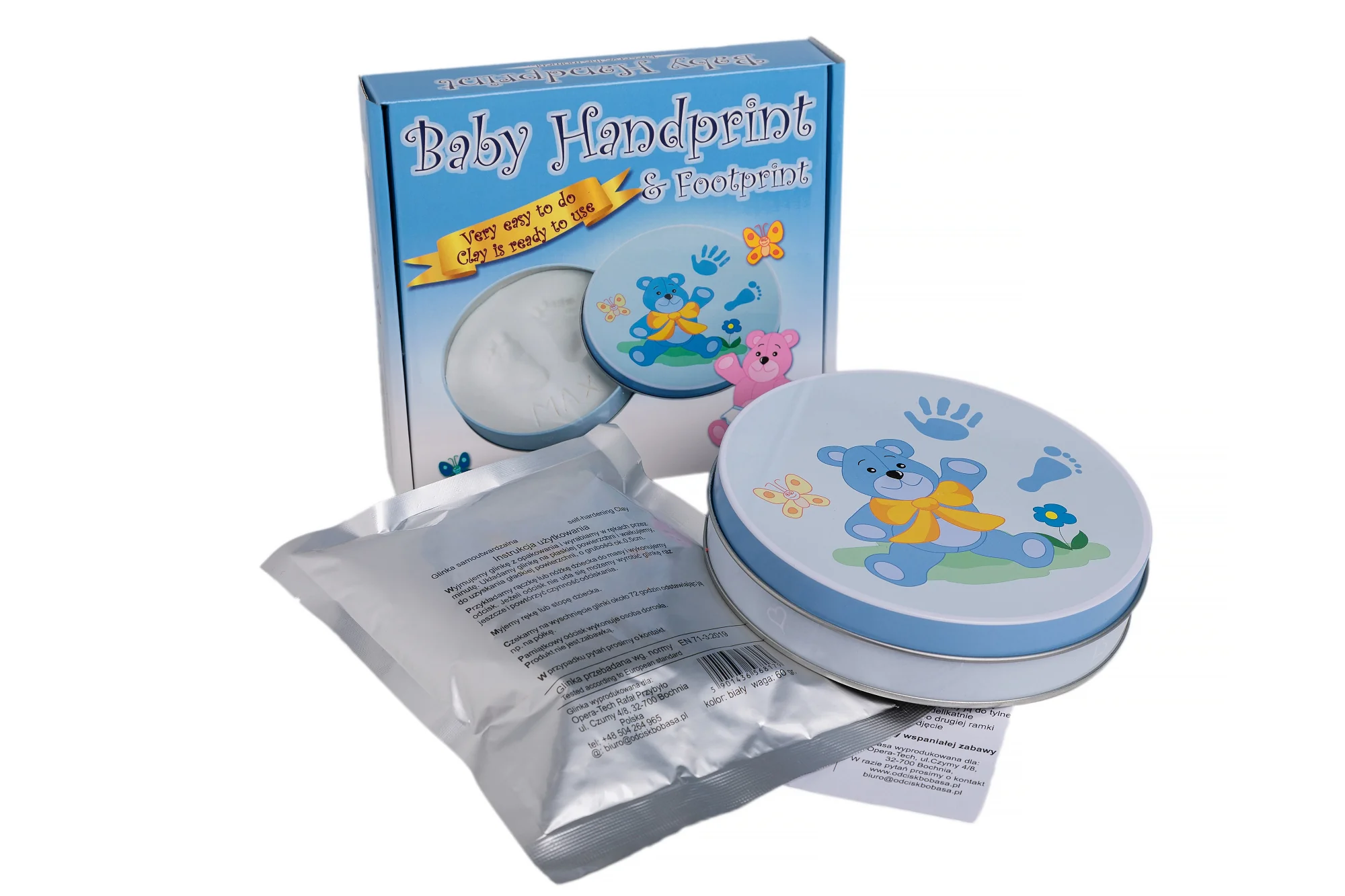 Tiny Memories Sada na otisky nožiček či ručiček v plechovce, dárková sada pro chlapečka, modrá