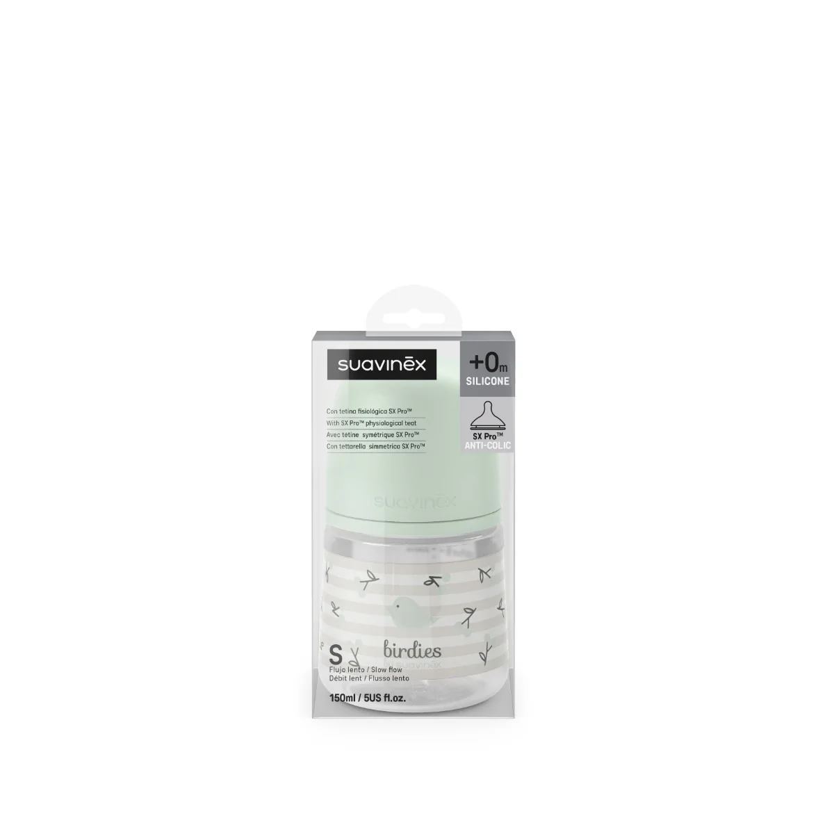 Suavinex Kojenecká láhev fyziologická BIRDIES S 150 ml 1 ks zelená