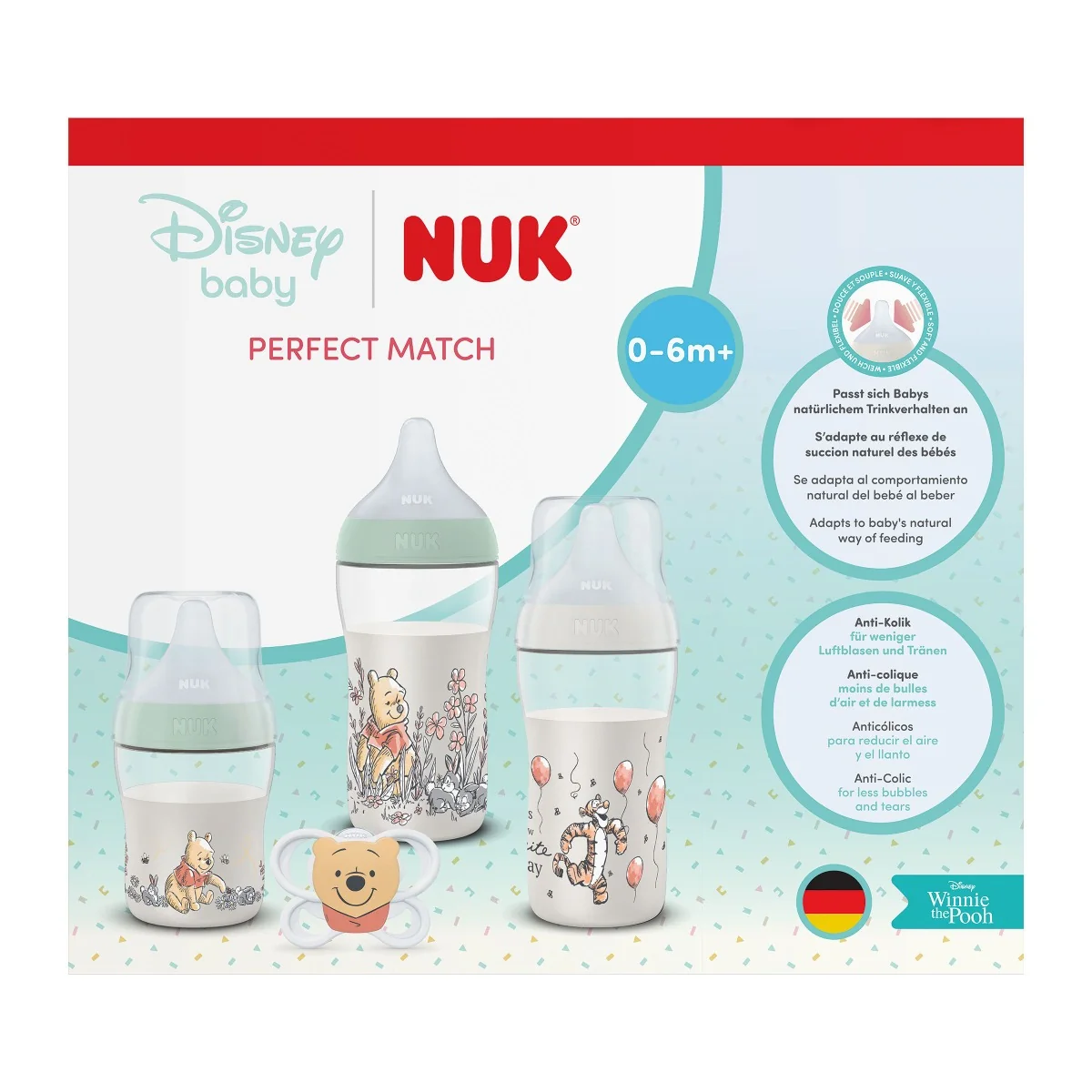 NUK Perfect Match Set Disney Medvídek Pú 0–6m+ 4 ks