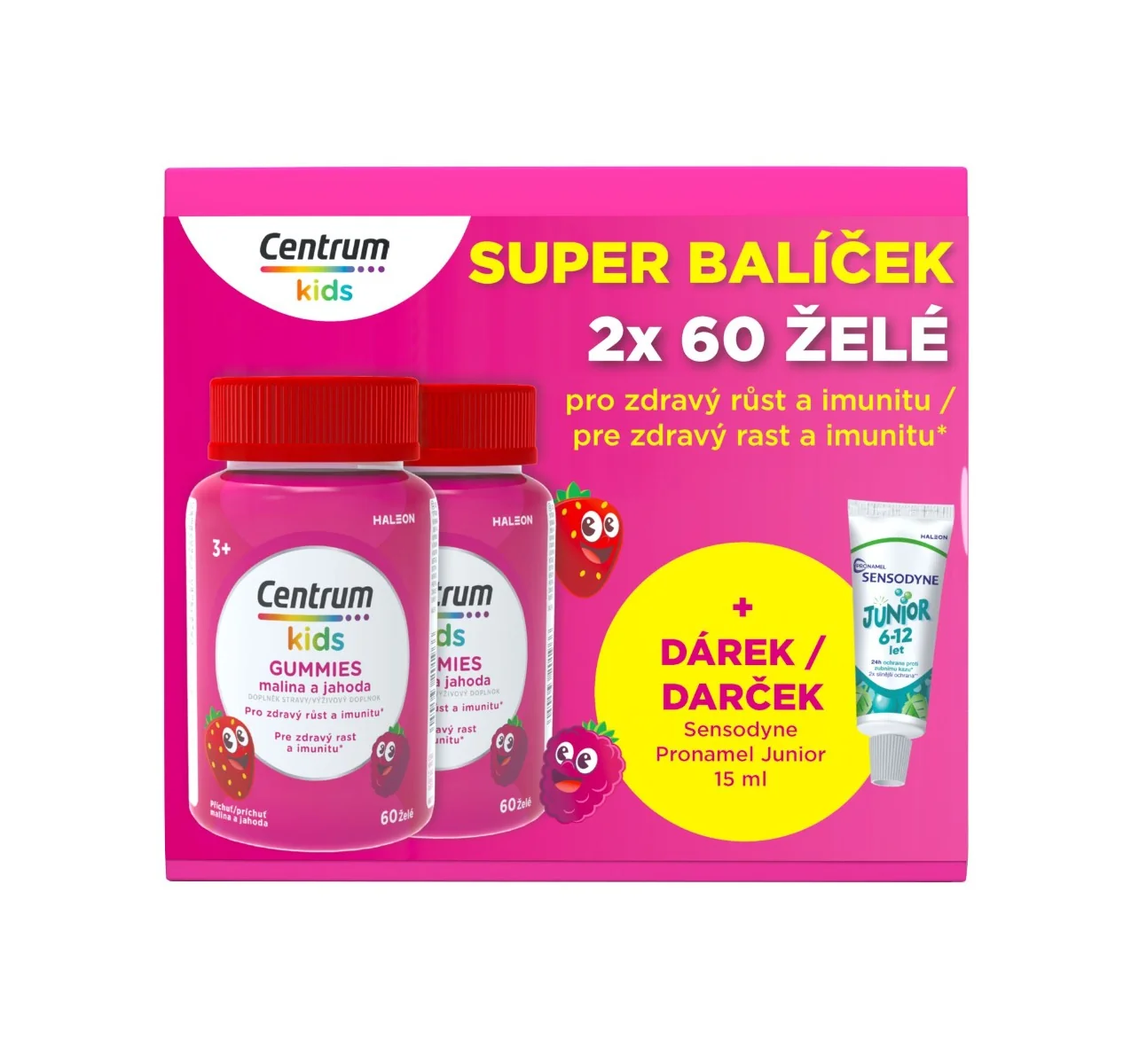 Centrum Kids Gummies multivitamín pro děti malina + jahoda 60+60 ks