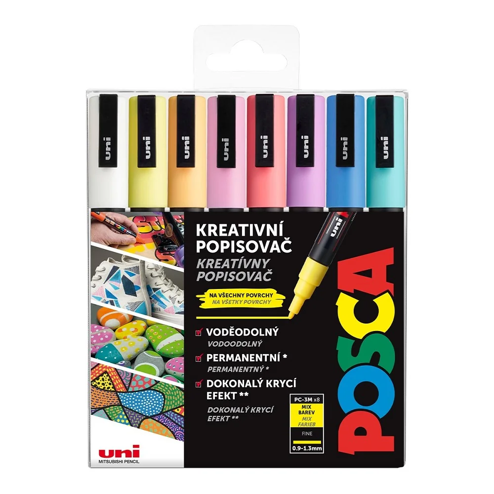 Posca Sada akrylových popisovačů - PC-3M, 0,9 - 1,3 mm, pastelové barvy (8 ks)