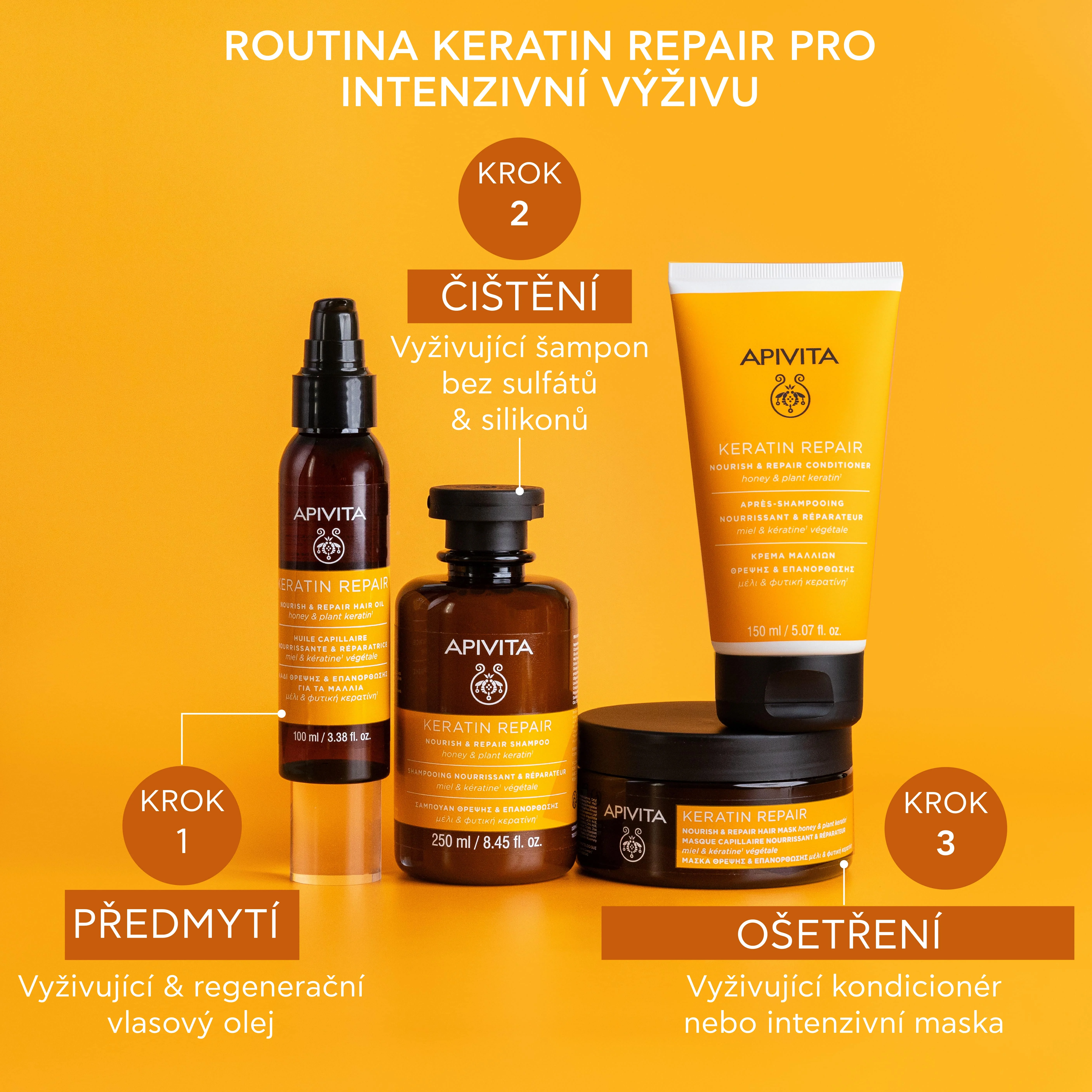 APIVITA Keratin Repair olej na suché a poškozené vlasy 100 ml