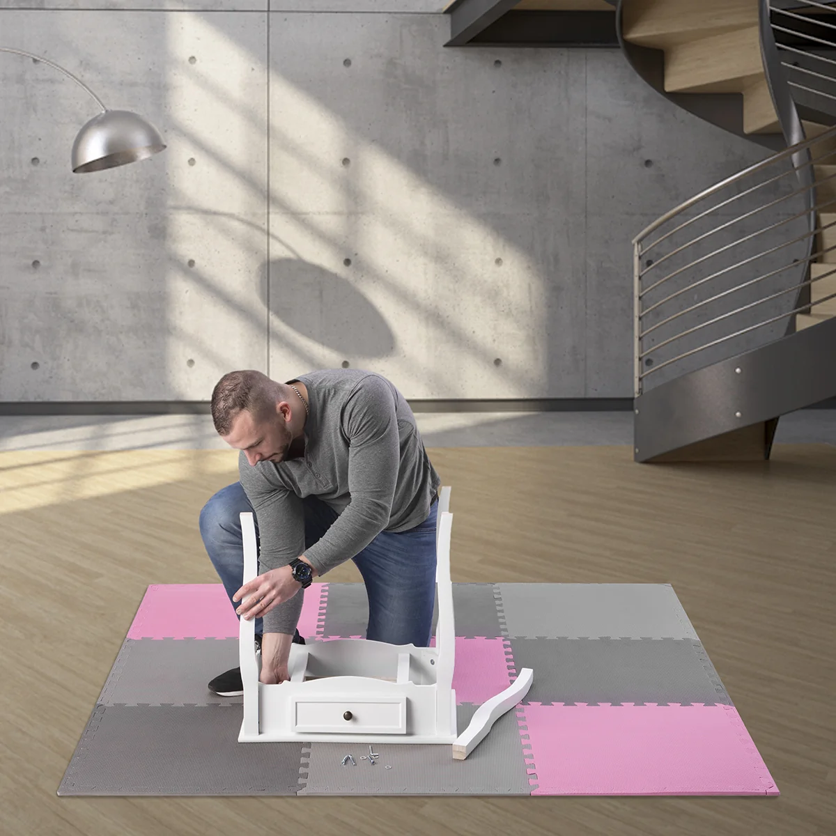 One Fitness Ochranná puzzle podložka MP10 růžovo-šedá