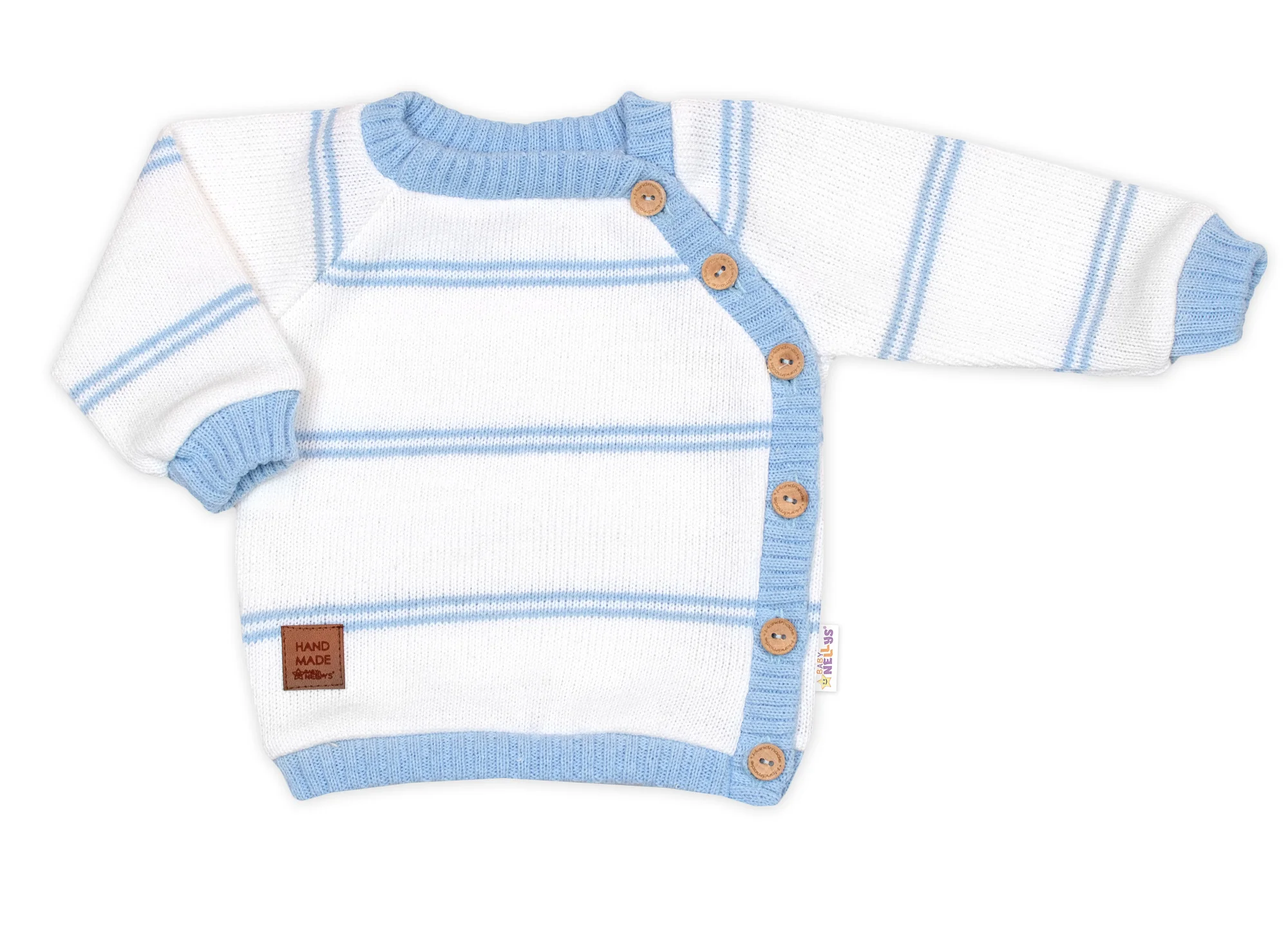 Baby Nellys Pletená sada s jemným proužkem 2D lux,modrá/bílá,62