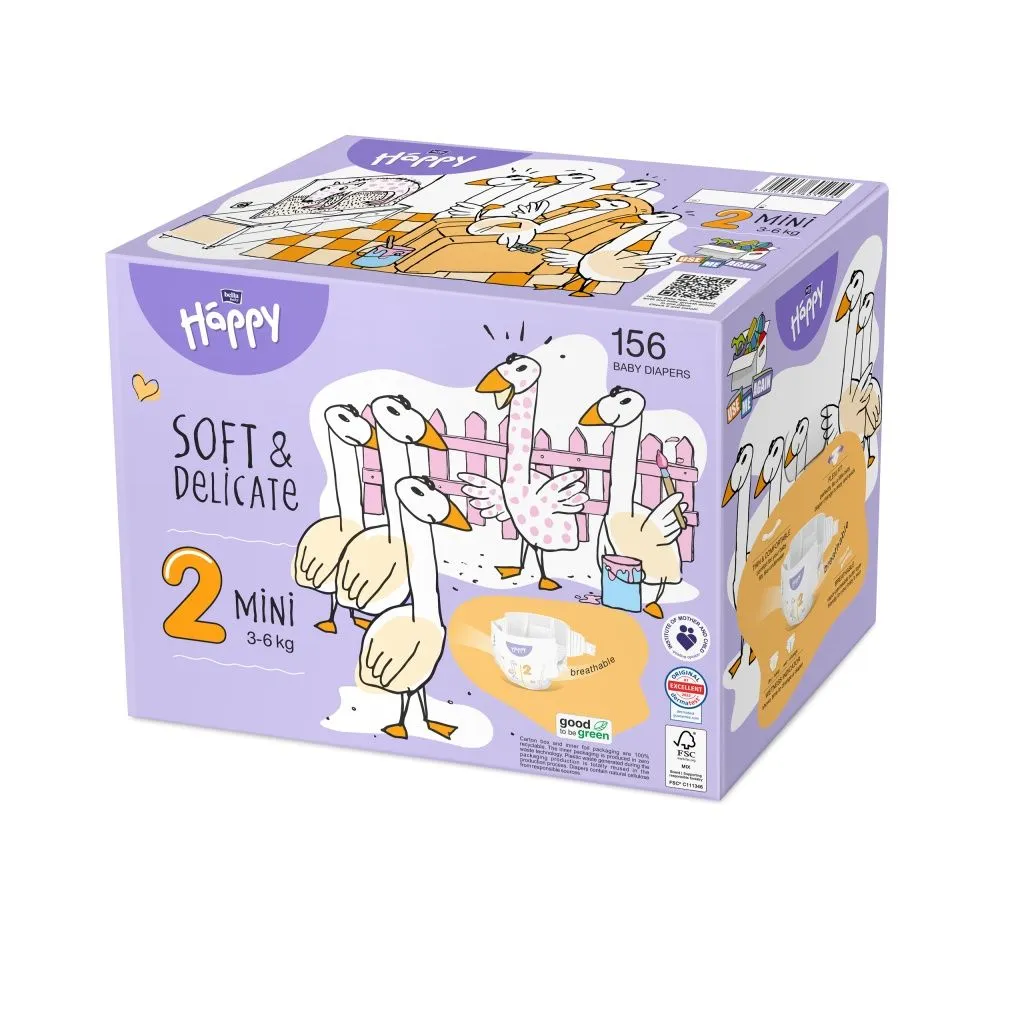 Bella Baby Happy Soft&Delicate 2 Mini 3-6 kg dětské pleny box 156 ks
