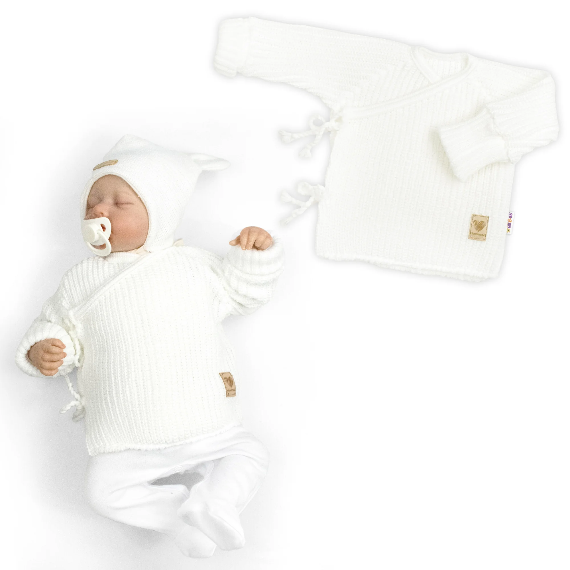 Baby Nellys Kojenecký svetřík, rostoucí, na zavazování na boku - bílá