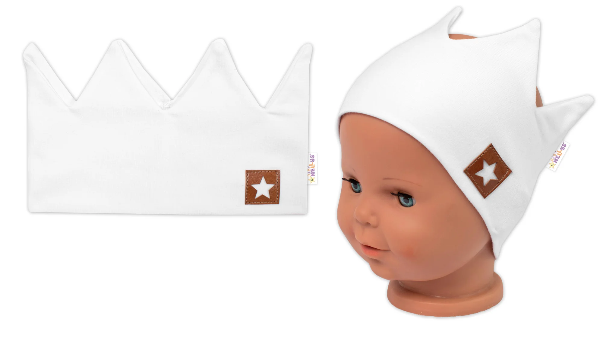 Baby Nellys Dvouvrstvá čelenka, Hand Made, bavlna, Korunka STAR - bílá, 80/98