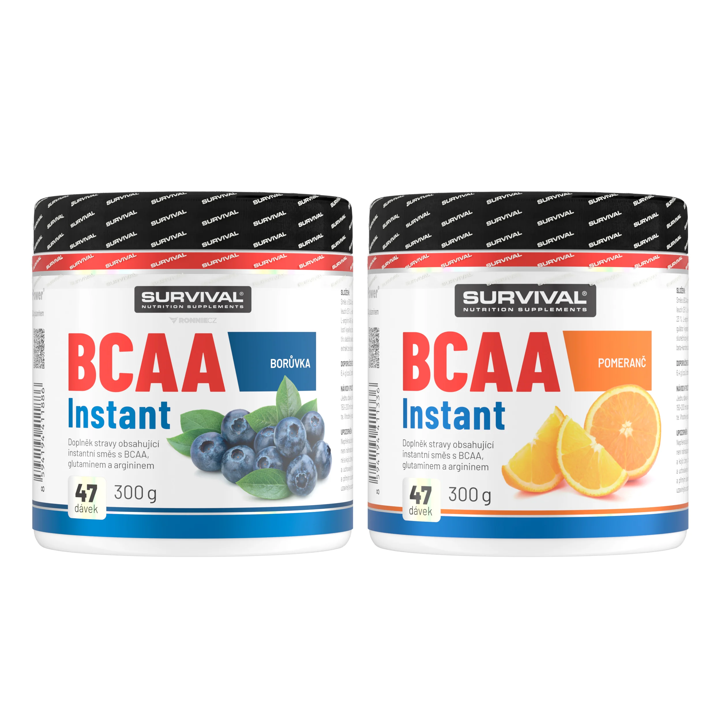 Survival BCAA Instant - akce 1+1 300 g pomeranč + 300 g borůvka