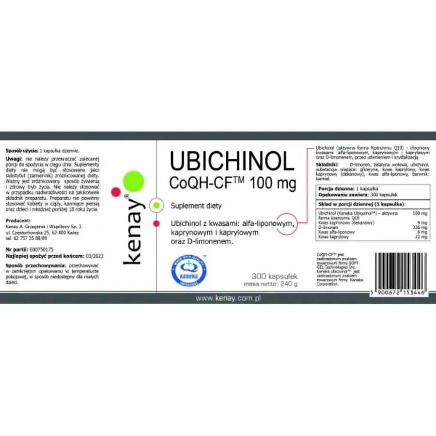 Kenay Ubichinol CoQH CF 100 mg 300 kapslí