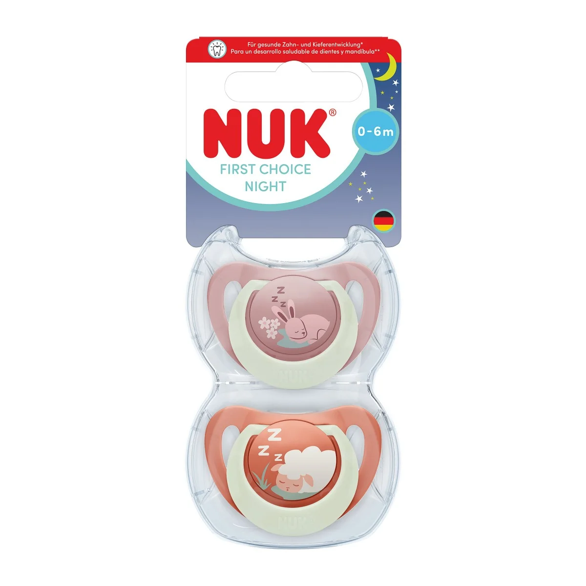 NUK First Choice Night Dudlík 0–6m box 2 ks bunny/sheep