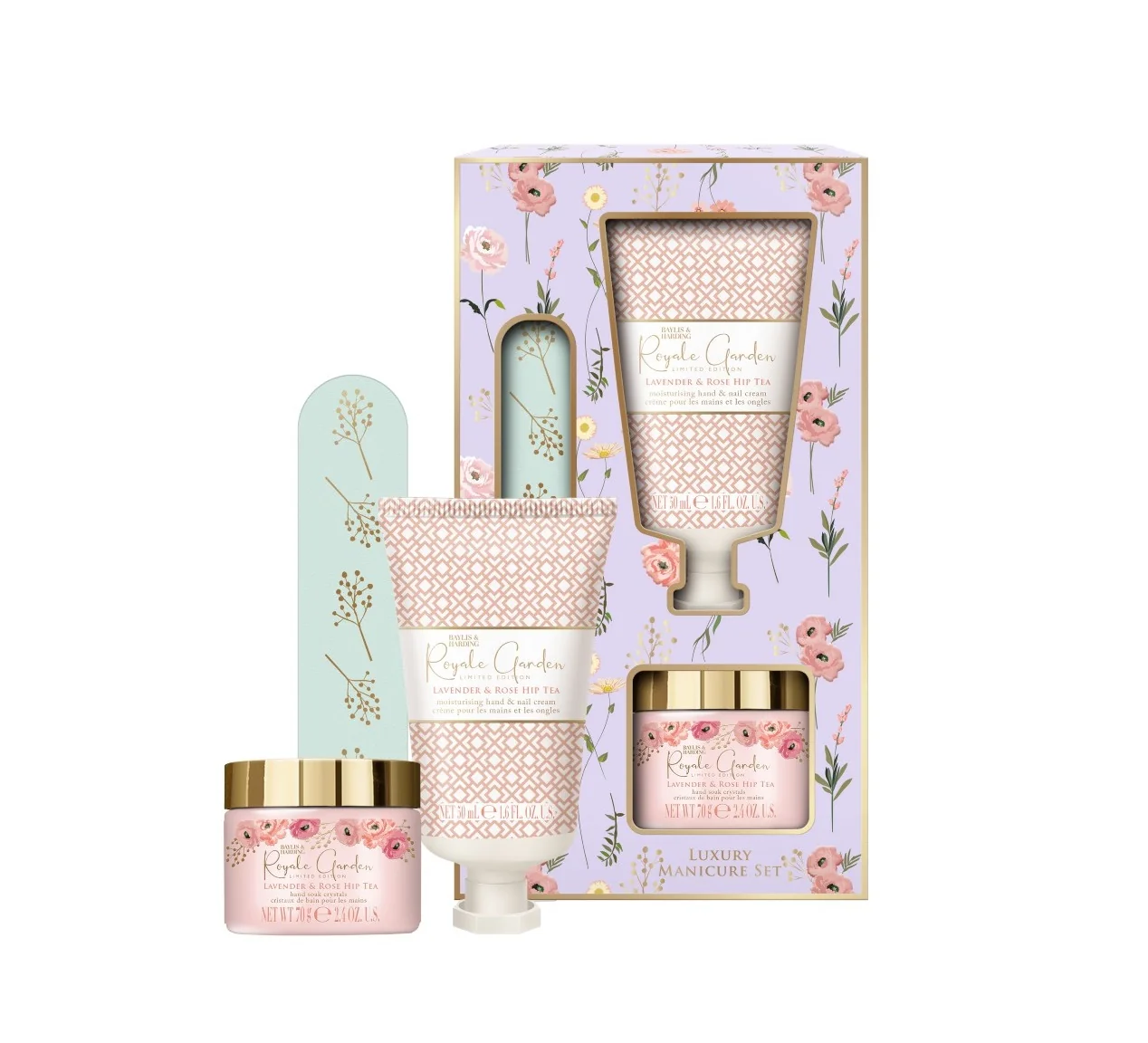Baylis & Harding Royale Garden Manikúrní sada Levandule & Šípkový čaj 3 ks