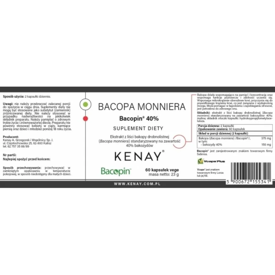 Kenay Bacopa monnieri Bacopin 40% 60 kapslí