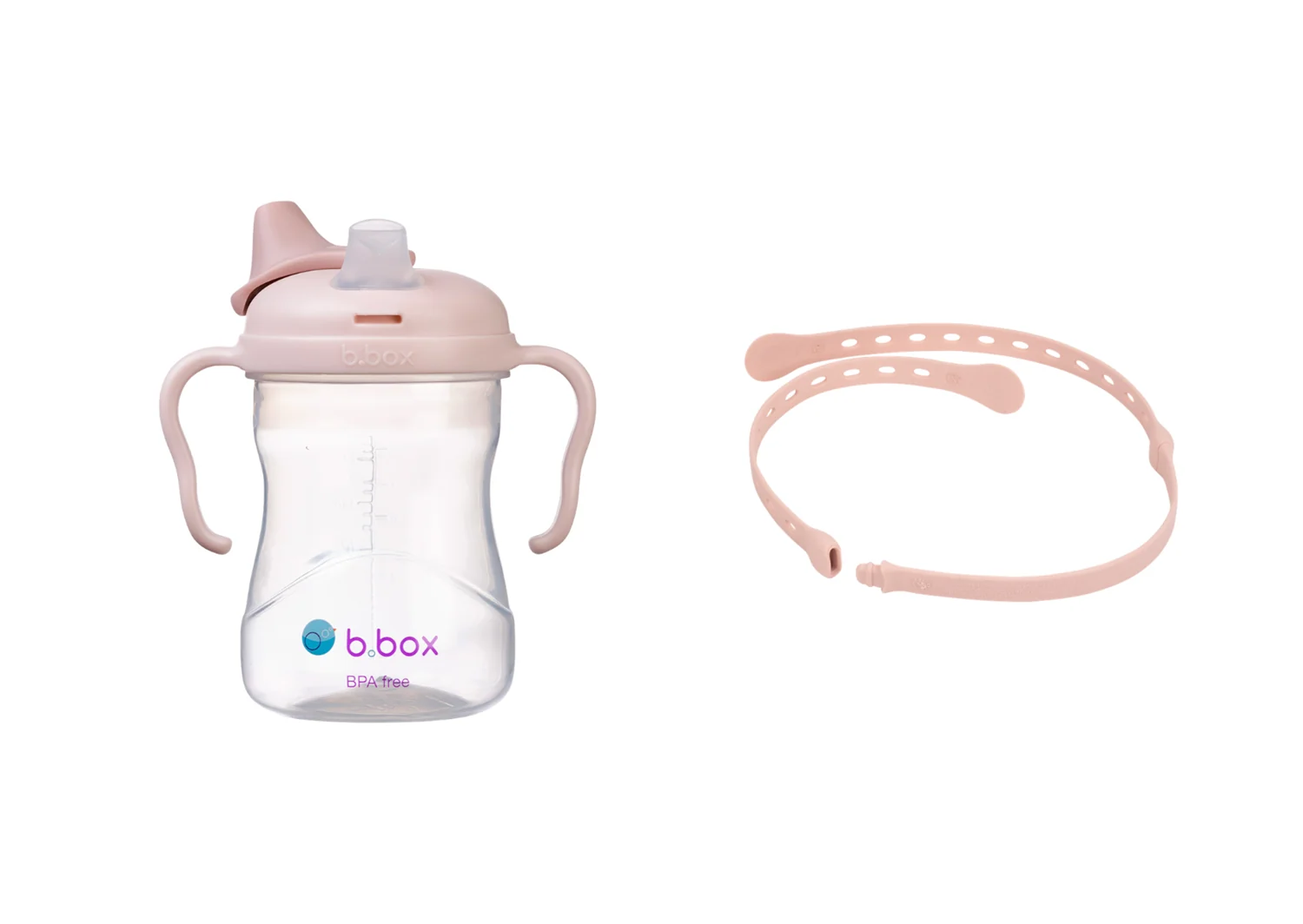 B.BOX Hrneček s pítkem 240 ml + Univerzální silikonový pásek - set růžový