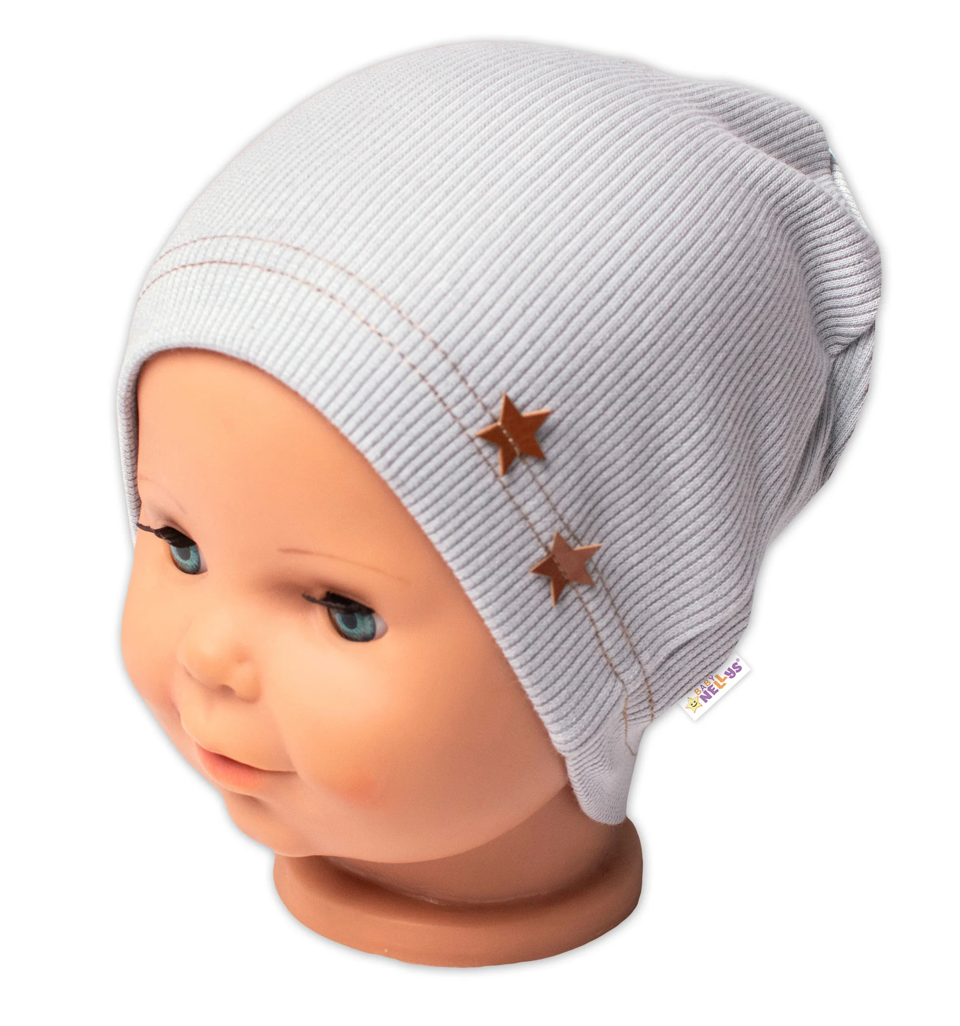 Baby Nellys Žebrovaná čepice Hvězdičky - šedá vel. 92/98