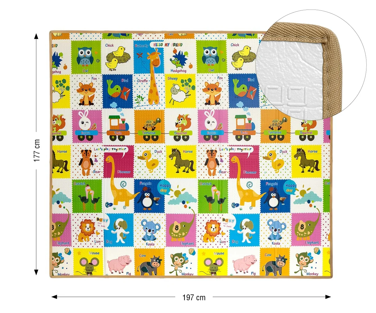 Milly Mally Oboustranná skládací pěnová podložka pro děti 197 × 177 cm - barevná zvířátka