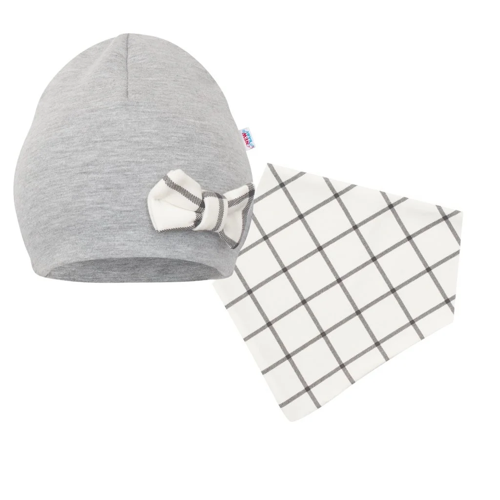 New Baby Kojenecká čepička s šátkem na krk  Missy šedá, vel. 86 (12-18m)