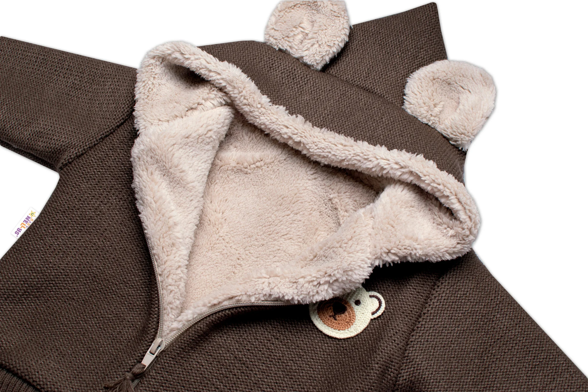 Baby Nellys Oteplená pletená bundička Teddy Bear,hnědá,92/98
