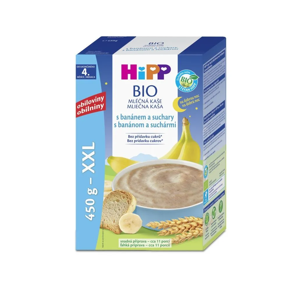 Hipp BIO Mléčná kaše na dobrou noc s banánem a suchary 450 g
