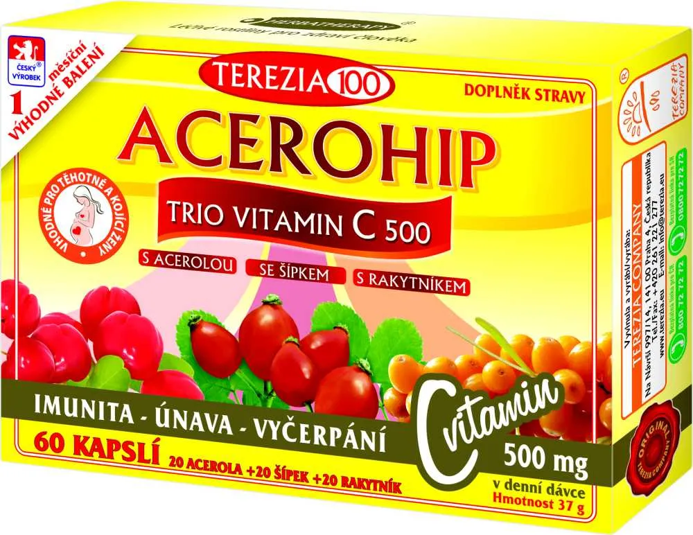 Terezia ACEROHIP TRIO Vitamin C 500 mg 60 kapslí