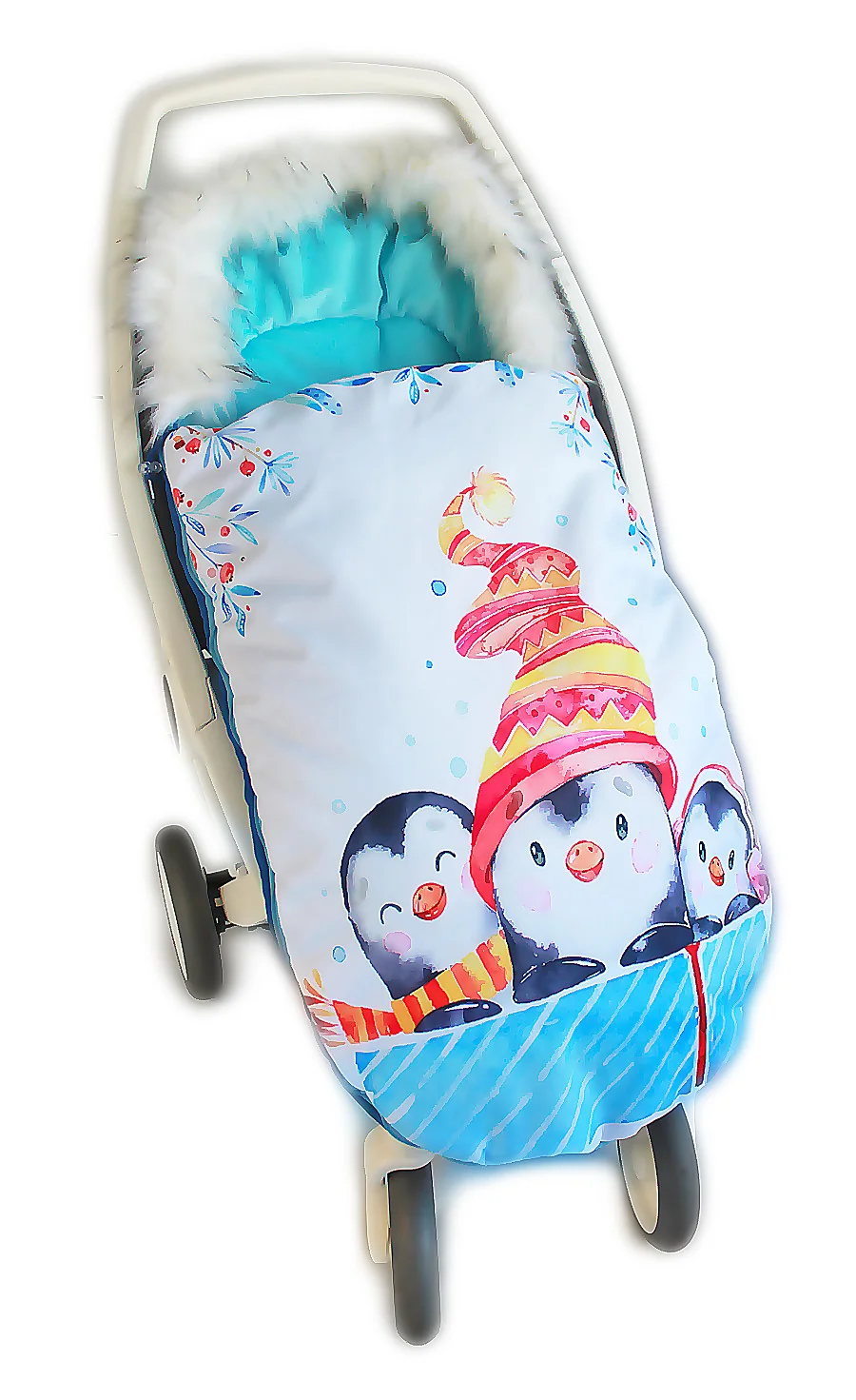 Baby Nellys Fusak Winter Friends Lux velvet s kožešinou, 105x55, tyrkys