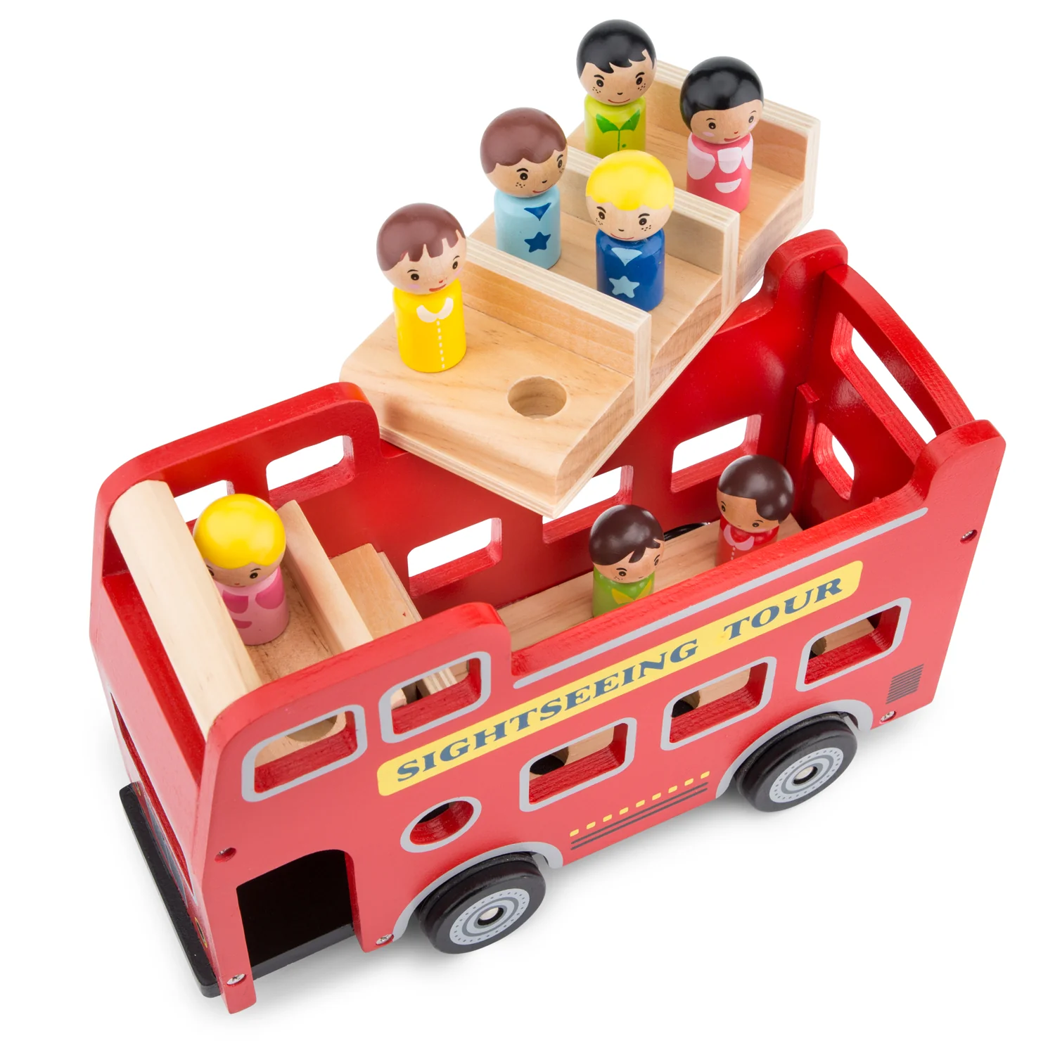 New Classic Toys Červený městský autobus + 9 figurek cestujících
