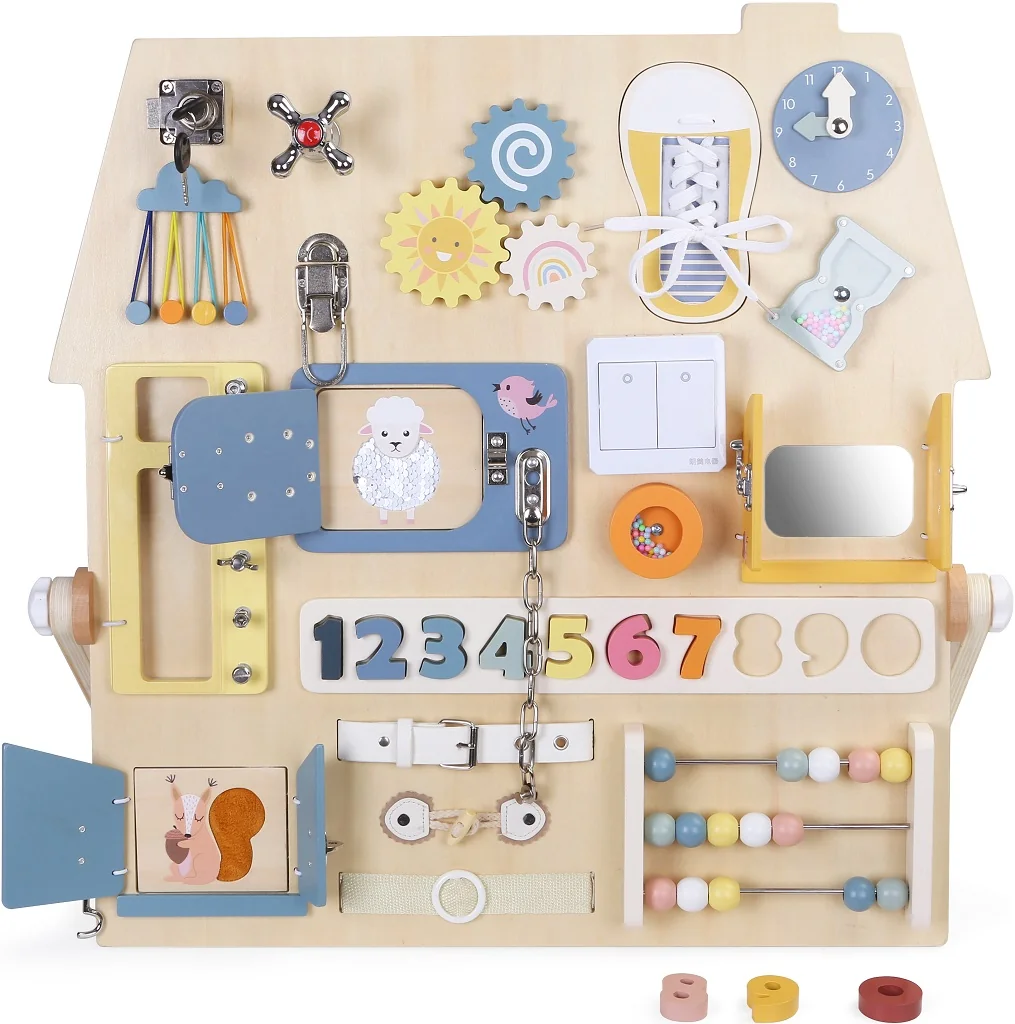 2Kids Toys Montessori Activity board Senzorická deska Domeček