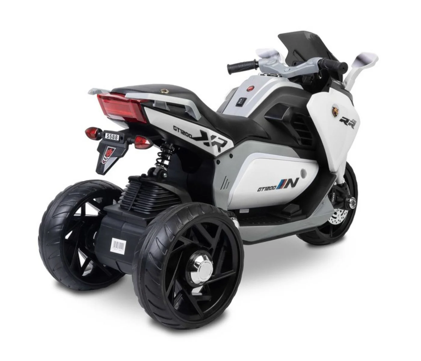 Toyz Elektrická tříkolová motorka pro děti  – 2 motory, LED, USB, bílá