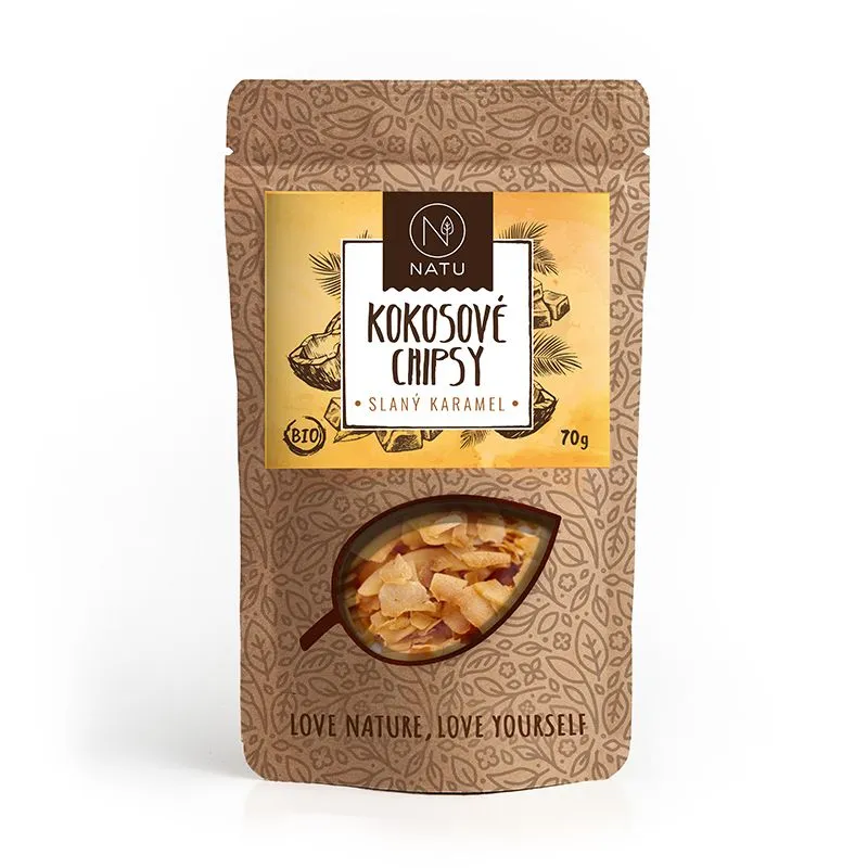 NATU Kokosové chipsy BIO slaný karamel 70 g