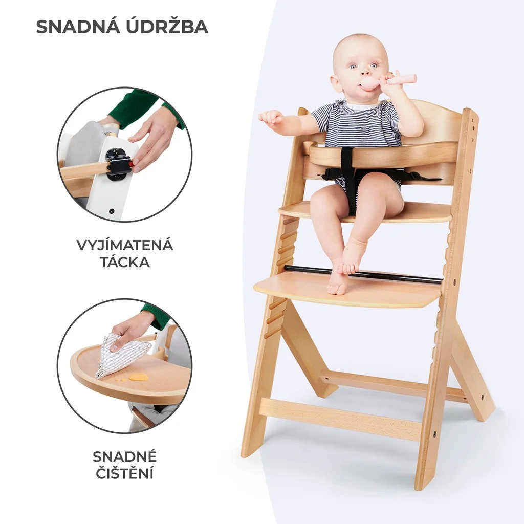 Kinderkraft Dřevěná jídelní židlička, stoleček 3 v 1 - Enock , šedá/natural