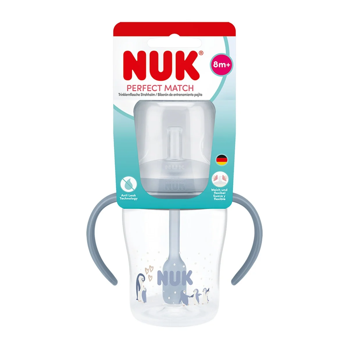 NUK Perfect Match Láhev na učení s brčkem 8m+ 150 ml 1 ks pengu