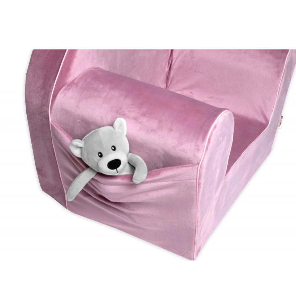 Baby Nellys Dětské křesílko Teddy Velvet s boční kapsou, starorůžová