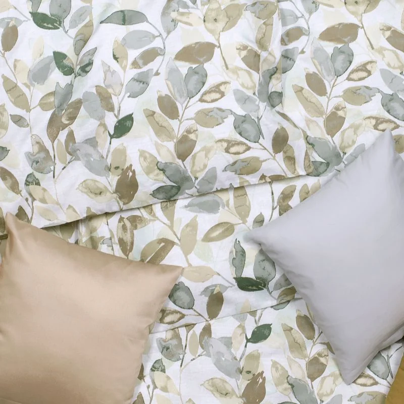 SCANquilt povlečení SATÉN TENCEL DESIGN leaves šedozlatá 140 x 200/70 x 90 cm