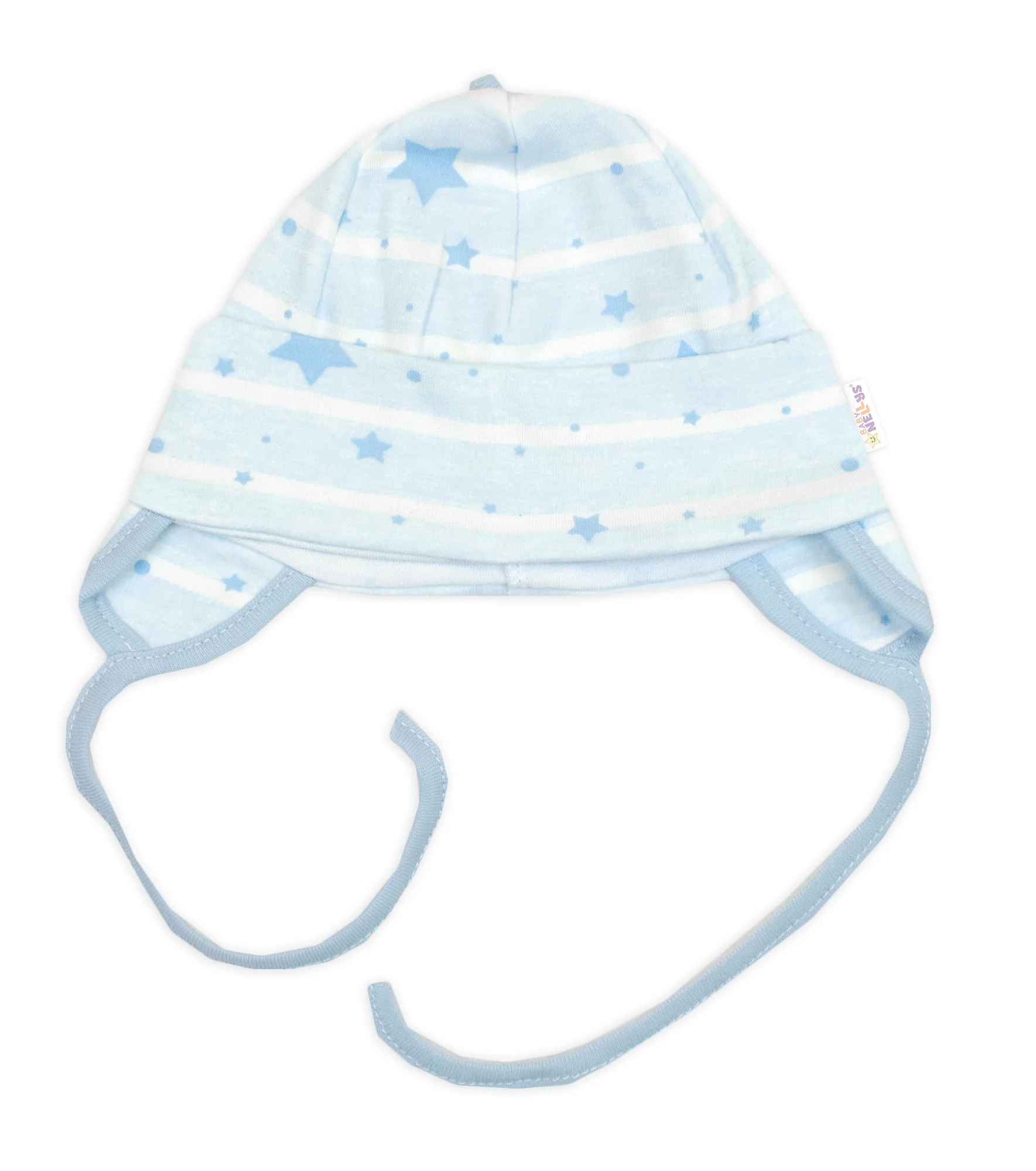 Baby Nellys Čepička pro miminko na zavazování, bavlna, Baby Stars, pastel blue, vel. 74/80 vel.  74/80